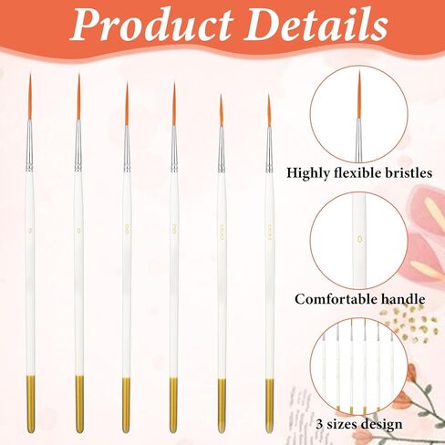 Fine Liner Watercolor Brushes 6Pcs Script Writer Brush For Acrylic Paints Highly Flexible Paint Brushes Extra Long Fine Point Tip Pinstriping Scroll Outlining Brush For Watercolor Gouache Oil Painting in Saudi Arabia