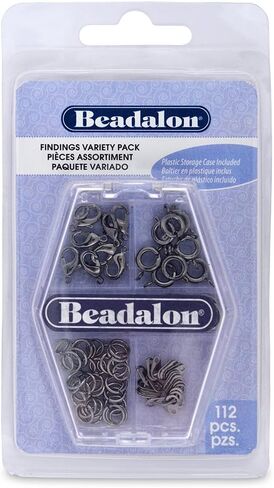 Beadalon Findings Variety Pack, Hematite Color, 73 Jump Rings, 8 Spring Rings, 8 Lobster Clasps, 23 Tags, 112 pc in Saudi Arabia