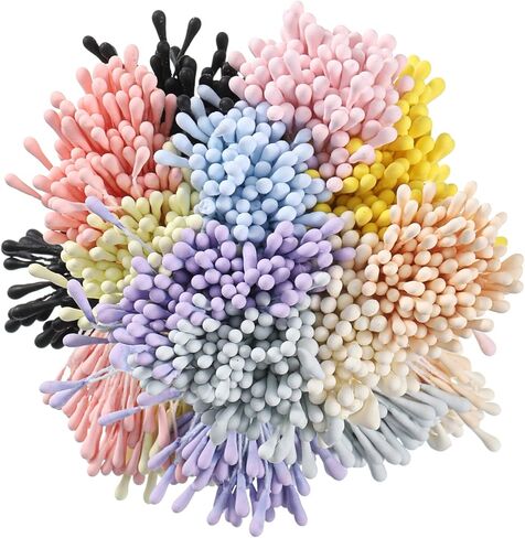 1200 Pcs Flower Stamens for Crafts, White Pearl Double Heads Stamens for Flower Making Artificial Flowers Stamen Hand-Made Matt Floral Stamen for Wedding Party Home Scrapbook Decoration, 10 Colors in Saudi Arabia