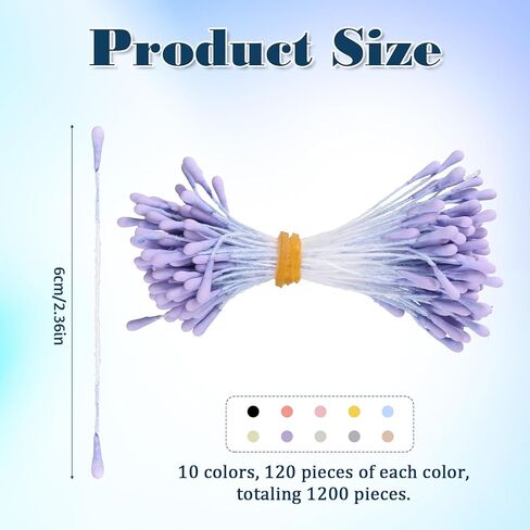 1200 Pcs Flower Stamens for Crafts, White Pearl Double Heads Stamens for Flower Making Artificial Flowers Stamen Hand-Made Matt Floral Stamen for Wedding Party Home Scrapbook Decoration, 10 Colors in Saudi Arabia