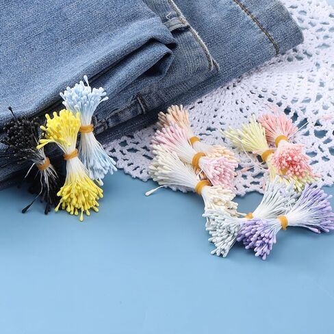 1200 Pcs Flower Stamens for Crafts, White Pearl Double Heads Stamens for Flower Making Artificial Flowers Stamen Hand-Made Matt Floral Stamen for Wedding Party Home Scrapbook Decoration, 10 Colors in Saudi Arabia