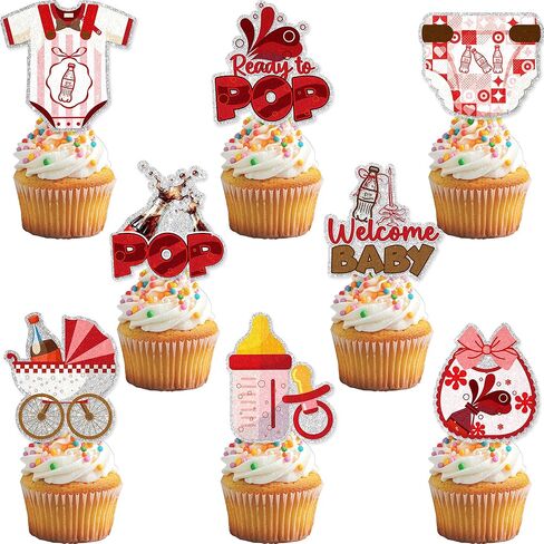 24Pcs She's Ready to Pop Baby Shower Cupcake Toppers - Glitter About Soda Bottle to Pop Baby Shower Party Decorations for Soda Bottle Cake Décor in Kuwait