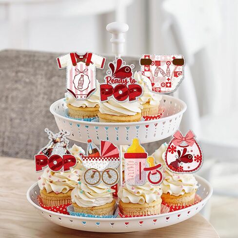 24Pcs She's Ready to Pop Baby Shower Cupcake Toppers - Glitter About Soda Bottle to Pop Baby Shower Party Decorations for Soda Bottle Cake Décor in Kuwait