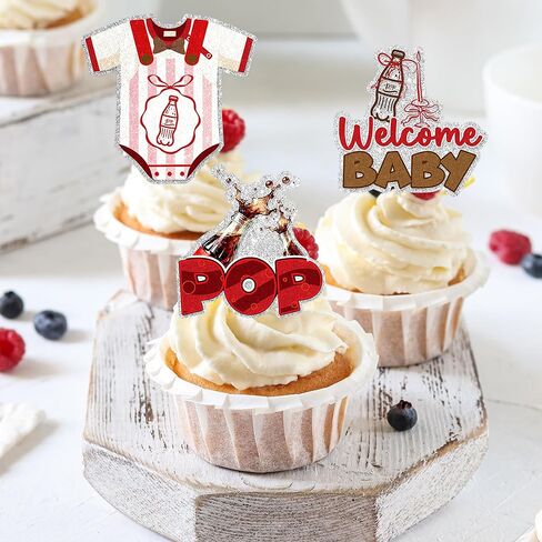 24Pcs She's Ready to Pop Baby Shower Cupcake Toppers - Glitter About Soda Bottle to Pop Baby Shower Party Decorations for Soda Bottle Cake Décor in Kuwait