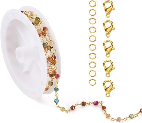 3.28Feet/1M Unwelded Natural Agate Beaded Chain with 5Pcs Alloy Lobster Claw Clasps 10Pcs Iron Jump Rings Gemstone Beaded Chain Link for DIY Necklace Bracelet Jewelry Making in Saudi Arabia