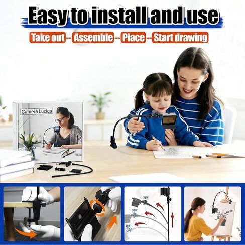 أداة رسم كاميرا لوسيدا، جهاز عرض رسم بصري، تركيب من نوع البازلاء قابل للتعديل 360 درجة، مساعد رسم شفاف للفنانين والأطفال والبالغين والمبتدئين in Kuwait