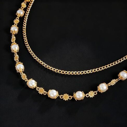 Layered Pearl Cross Pants Chains - Exquisite Gold Jean Pocket Chain Rhinestone Flower Chain for Women Men, Cute Bag Purse Charms Jewelry in Saudi Arabia