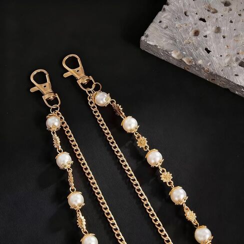 Layered Pearl Cross Pants Chains - Exquisite Gold Jean Pocket Chain Rhinestone Flower Chain for Women Men, Cute Bag Purse Charms Jewelry in Saudi Arabia