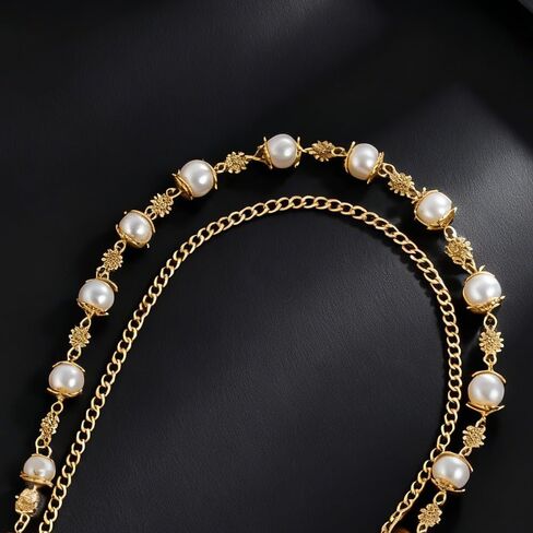 Layered Pearl Cross Pants Chains - Exquisite Gold Jean Pocket Chain Rhinestone Flower Chain for Women Men, Cute Bag Purse Charms Jewelry in Saudi Arabia