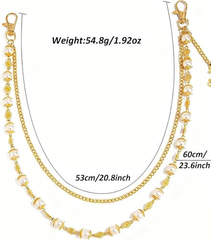 Layered Pearl Cross Pants Chains - Exquisite Gold Jean Pocket Chain Rhinestone Flower Chain for Women Men, Cute Bag Purse Charms Jewelry in Saudi Arabia