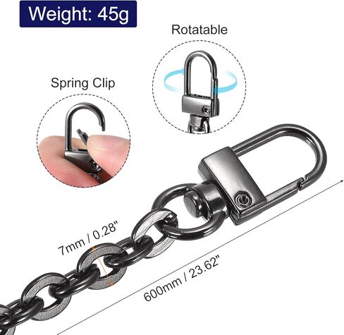 Purse Chain Strap, 24"x0.28" Flat Chain Strap Handbag Chains Accessories Purse Straps Shoulder Cross Body Replacement Straps, Dark Grey in Saudi Arabia