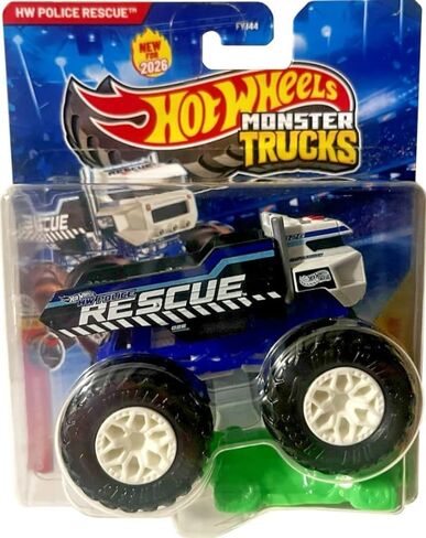 إنقاذ الشرطة من Hot Wheels Monster Trucks، Champion Crashers 8/8 [تتضمن سيارة محطمة] جديد لعام 2026! لعبة سيارة مصبوبة بمقياس 1:64 in Kuwait
