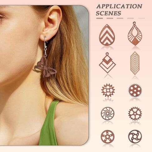 KISSITTY 22Pcs Wood Dangle Earring Kits Butterfly Heart Star Teardrop Shape Pendants Charm with Earring Hooks Jump Rings for Necklace DIY Craft Boho Jewelry Making Supplies for Women in Saudi Arabia