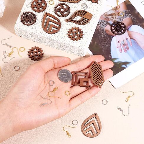 KISSITTY 22Pcs Wood Dangle Earring Kits Butterfly Heart Star Teardrop Shape Pendants Charm with Earring Hooks Jump Rings for Necklace DIY Craft Boho Jewelry Making Supplies for Women in Saudi Arabia