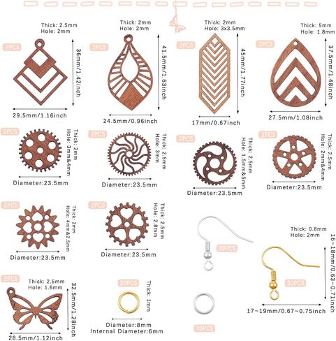 KISSITTY 22Pcs Wood Dangle Earring Kits Butterfly Heart Star Teardrop Shape Pendants Charm with Earring Hooks Jump Rings for Necklace DIY Craft Boho Jewelry Making Supplies for Women in Saudi Arabia