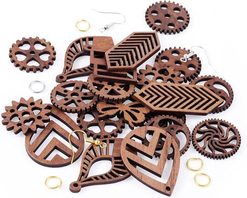 KISSITTY 22Pcs Wood Dangle Earring Kits Butterfly Heart Star Teardrop Shape Pendants Charm with Earring Hooks Jump Rings for Necklace DIY Craft Boho Jewelry Making Supplies for Women in Saudi Arabia