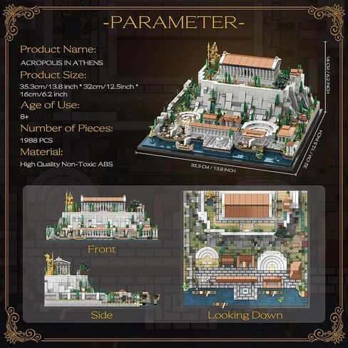 Architecture Acropolis Castle, Famous Landmark Architecture Athenian Acropolis Building Block Sets, Collectible Exhibition Model for Children and Adults in Saudi Arabia