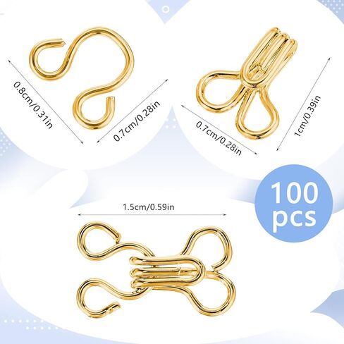 100Pcs Gold Hook and Eye for Sewing - Bra Hooks and Eyes for Clothing Replacement, Eyepins, Button Hooks, Clasps for Clothing Closure in Saudi Arabia
