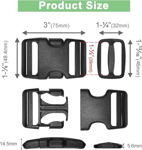 CooBigo 6 Set 1.5 Inch Plastic Quick Release Buckles + 12 pcs Tri-glide Slides in Saudi Arabia