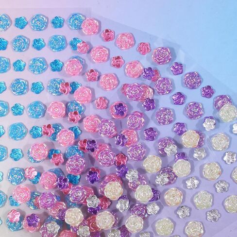 Gem Rhinestones Kids Self Adhesive Acrylic Bling Rose Flower Shapes Jewels Rhinestones Small Stickers for for Body, Face, Makeup and Craft DIY Decorations﻿(350Pcs, 7 Sheets) in Saudi Arabia