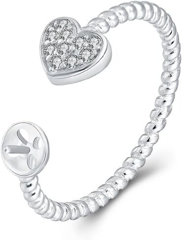 Sterling Silver CZ Heart Rope Ring Mounting for Women, Adjustable Ring Fittings Accessories for Pearl Jewelry Making in Saudi Arabia
