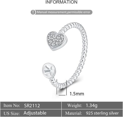 Sterling Silver CZ Heart Rope Ring Mounting for Women, Adjustable Ring Fittings Accessories for Pearl Jewelry Making in Saudi Arabia