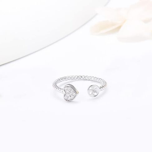 Sterling Silver CZ Heart Rope Ring Mounting for Women, Adjustable Ring Fittings Accessories for Pearl Jewelry Making in Saudi Arabia
