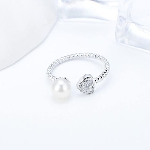 Sterling Silver CZ Heart Rope Ring Mounting for Women, Adjustable Ring Fittings Accessories for Pearl Jewelry Making in Saudi Arabia
