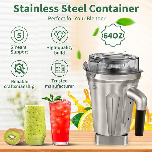 حاوية من الفولاذ المقاوم للصدأ سعة 64oz متوافقة مع خلاط 5200 E310 Vm0102 Vm0103 Vm0197 الكلاسيكي/السلسلة التجارية وما إلى ذلك، كوب وعاء إبريق الخلاط من الفولاذ المقاوم للصدأ، ضمان 5 سنوات in Kuwait
