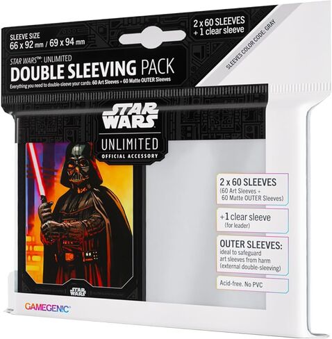 Star Wars Unlimited Darth Vader Double SLEEVING Pack - Officially Licensed Set of 60 Art Sleeves + 60 Matte Outer Sleeves + 1 Clear Sleeve, Optimized for TCGs & LCGs, Made by Gamegenic in Saudi Arabia