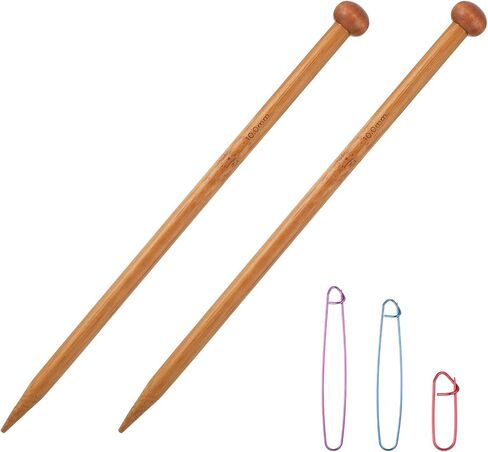 Bamboo Knitting Needles Set Large Size Straight Single Pointed Knitting Needles 10 Inch Long Wooden Sweater Thick Knitting Needle for Beginners, Sock, Scarf, Handmade DIY Knitting & Crochet Supplies in Saudi Arabia