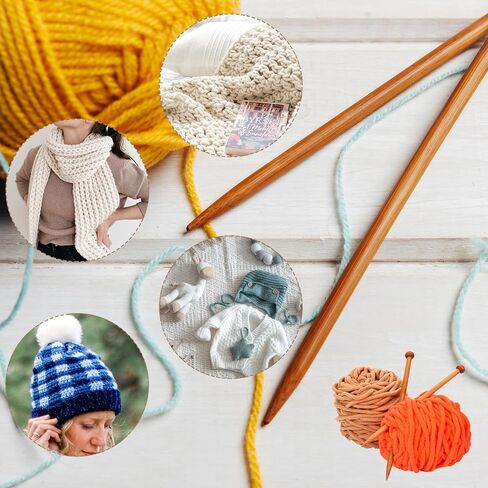 Bamboo Knitting Needles Set Large Size Straight Single Pointed Knitting Needles 10 Inch Long Wooden Sweater Thick Knitting Needle for Beginners, Sock, Scarf, Handmade DIY Knitting & Crochet Supplies in Saudi Arabia