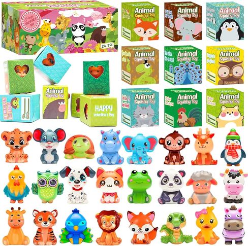 Valentine's Day Gifts for Kids with Animal Squishy Toys,24 Pack Slow Rising Stress Relief Toys for Classroom Exchange Prizes,School Party Favors,Kids Valentine Gifts Set in Kuwait