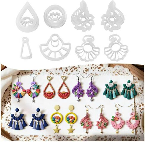 9pcs Polymer Clay Earring Cutters - Polymer Clay Earring Cutters Geometric/Tassel/Pineapple/Scallop/Circular Flower, for Daily Wear, Dates, Parties, Christmas & Halloween in Saudi Arabia