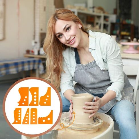 7 قطع من أداة ضلع عجلة الفخار الأكريليك من INFUNLY مقاس 2.8 × 6.3 بوصة أدوات تشذيب شكل القدم الفخارية ضلع تشكيل السيراميك البرتقالي مع أداة نحت الطين غير المنتظمة بدائرة 0.6 بوصة لمستلزمات السيراميك DIY in Saudi Arabia