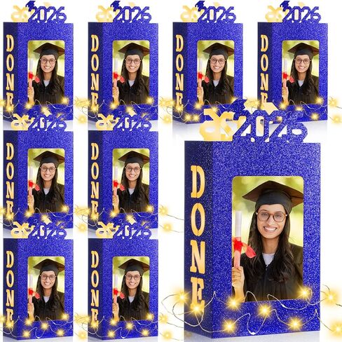 8 Sets of 2026 Graduation Table Decorations Photo Centerpieces for Table Graduation Picture Frames Box Lighted Done Grad Party Favor for College Graduate Friends Gifts(Black) in Saudi Arabia
