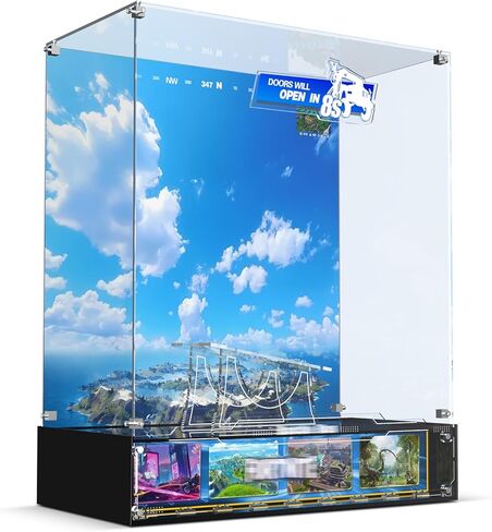 Acrylic Display Case Compatible with Lego 77073 Battle Bus - Fortnite Inspired Acrylic Showcase with Floating Stand, Magnetic Door, Printed Background & Minifigure Base - Dustproof, UV Protection in Kuwait