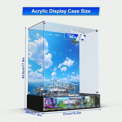 Acrylic Display Case Compatible with Lego 77073 Battle Bus - Fortnite Inspired Acrylic Showcase with Floating Stand, Magnetic Door, Printed Background & Minifigure Base - Dustproof, UV Protection in Kuwait