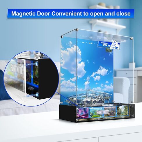 Acrylic Display Case Compatible with Lego 77073 Battle Bus - Fortnite Inspired Acrylic Showcase with Floating Stand, Magnetic Door, Printed Background & Minifigure Base - Dustproof, UV Protection in Kuwait