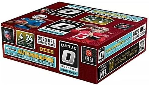 صندوق البيع بالتجزئة لكرة القدم Donruss Optic لعام 2023 (96 بطاقة/صندوق) ابحث عن إدخالات وسط المدينة! in Kuwait