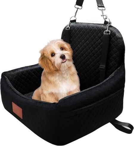 Dog Car Seat for Small/Medium-Sized Under 30 Pounds, Pet Car Seat Travel Bed with 2 Seat Belts and Headrest Seat Belts, Detachable Washable Covers and Side Storage Bags(Black/Grey) in Saudi Arabia