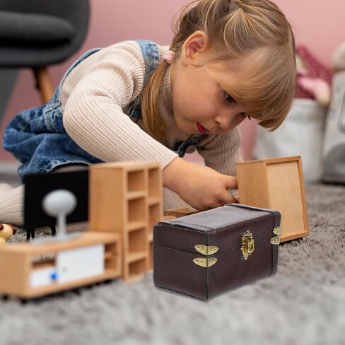 Vintage Dollhouse Miniature Suitcase Model Storage Case for Mini House Decor Elegant Wooden and Leather Travel Trunk Miniature Luggage for Dollhouses and Play Scenes in Saudi Arabia