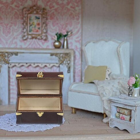 Vintage Dollhouse Miniature Suitcase Model Storage Case for Mini House Decor Elegant Wooden and Leather Travel Trunk Miniature Luggage for Dollhouses and Play Scenes in Saudi Arabia