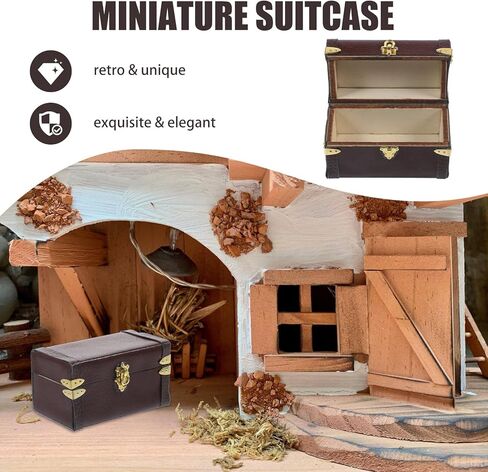 Vintage Dollhouse Miniature Suitcase Model Storage Case for Mini House Decor Elegant Wooden and Leather Travel Trunk Miniature Luggage for Dollhouses and Play Scenes in Saudi Arabia