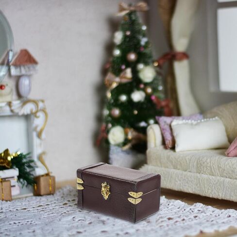 Vintage Dollhouse Miniature Suitcase Model Storage Case for Mini House Decor Elegant Wooden and Leather Travel Trunk Miniature Luggage for Dollhouses and Play Scenes in Saudi Arabia