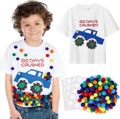 100th Day of School DIY Shirt Kit DIY T-Shirt with Pom Poms Googly Eyes for Kid Art Creative School 100 Days Party in Saudi Arabia