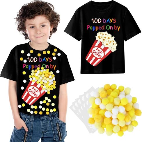 100th Day of School DIY Shirt Kit DIY T-Shirt with Pom Poms Googly Eyes for Kid Art Creative School 100 Days Party in Saudi Arabia