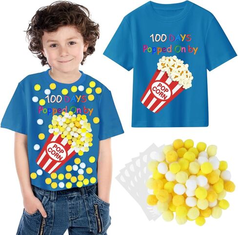 100th Day of School DIY Shirt Kit DIY T-Shirt with Pom Poms Googly Eyes for Kid Art Creative School 100 Days Party in Saudi Arabia