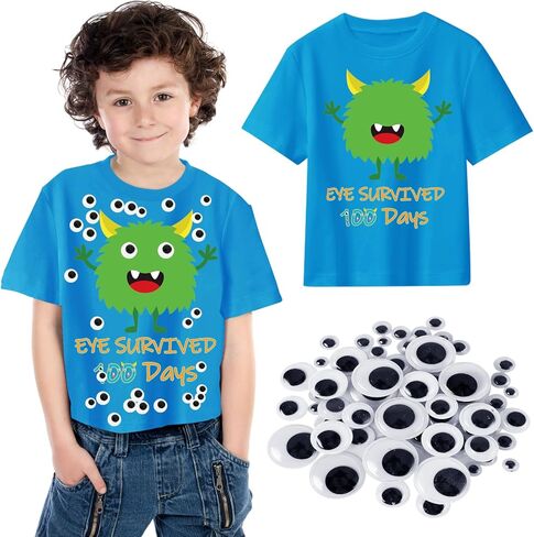 100th Day of School DIY Shirt Kit DIY T-Shirt with Pom Poms Googly Eyes for Kid Art Creative School 100 Days Party in Saudi Arabia