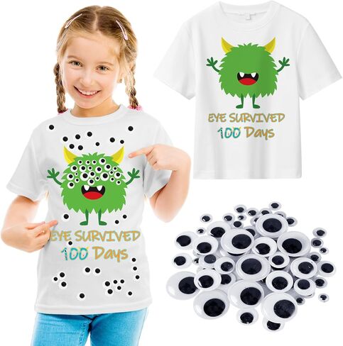 100th Day of School DIY Shirt Kit DIY T-Shirt with Pom Poms Googly Eyes for Kid Art Creative School 100 Days Party in Saudi Arabia